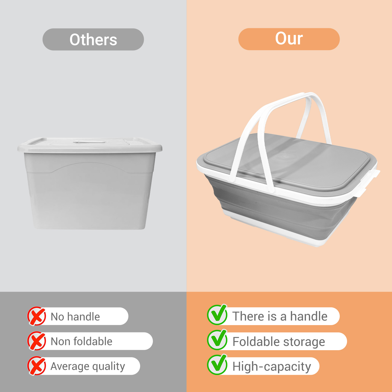 18L bucket open and folded - product size 46.1 cm