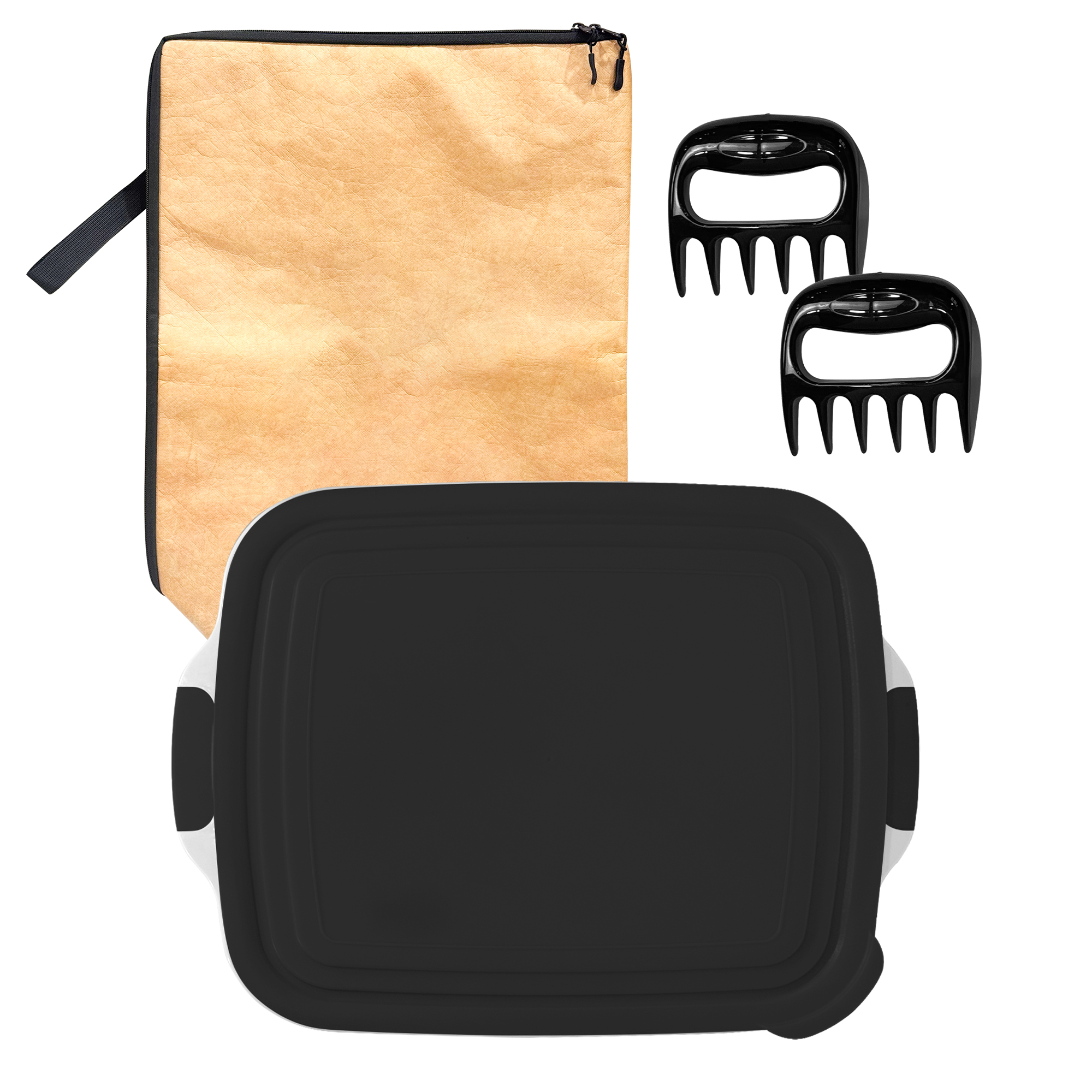 Ensemble de préparation BBQ pliable 16L avec sac isotherme et griffes à viande (Noir)
