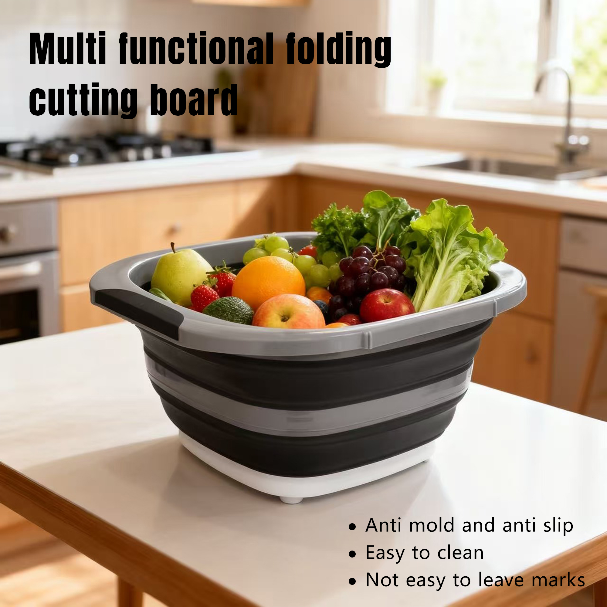 Foldable 10L prep basin with sealed lid in black