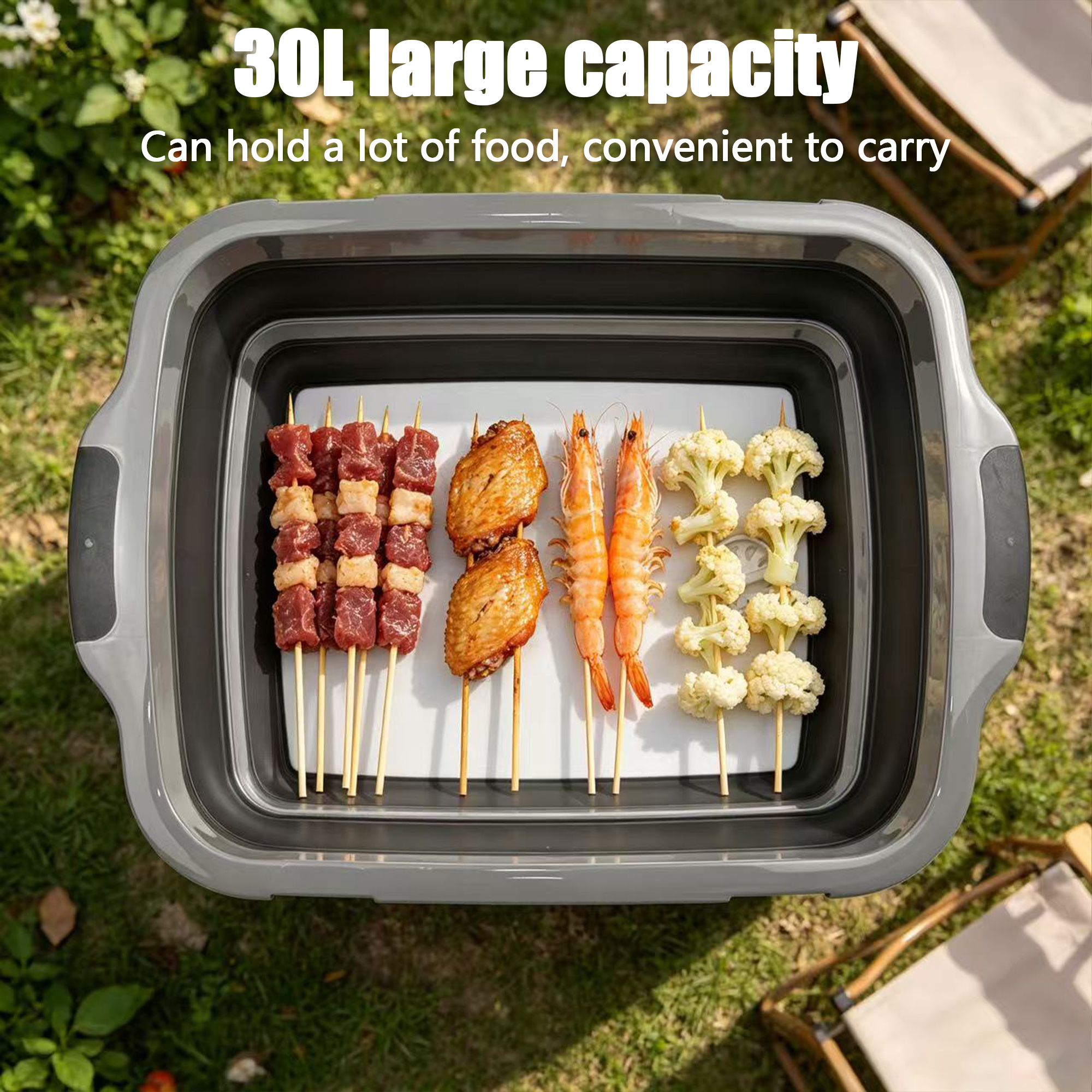 30L Foldable Multi-Purpose Basin with Sealed Lid - Black