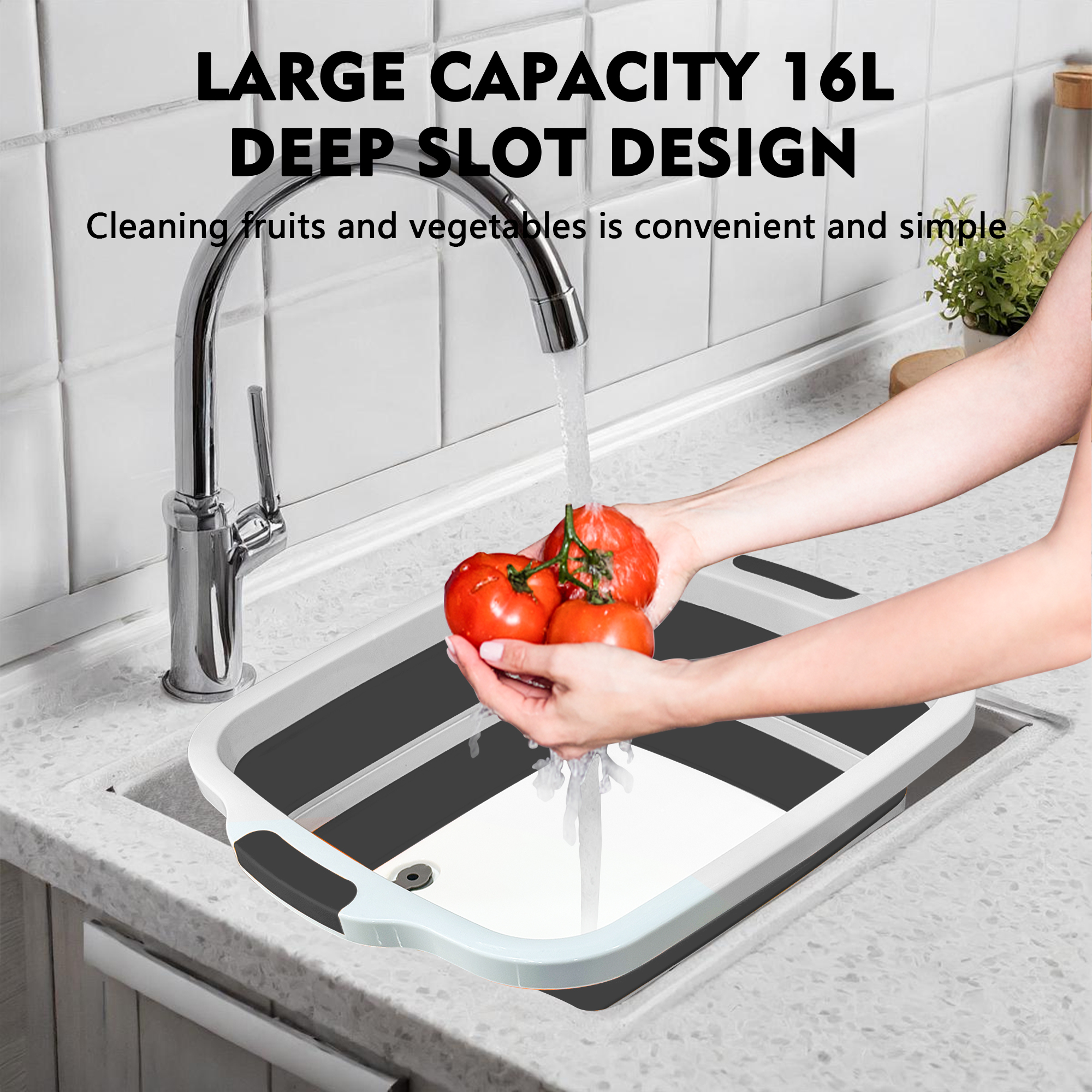 16L collapsible prep box in black - open and ready to use