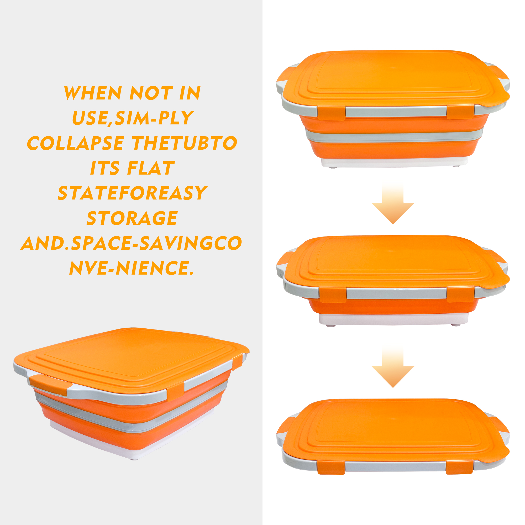 Foldable BBQ Prep Tub with Locking Lid - 8L (Orange) features