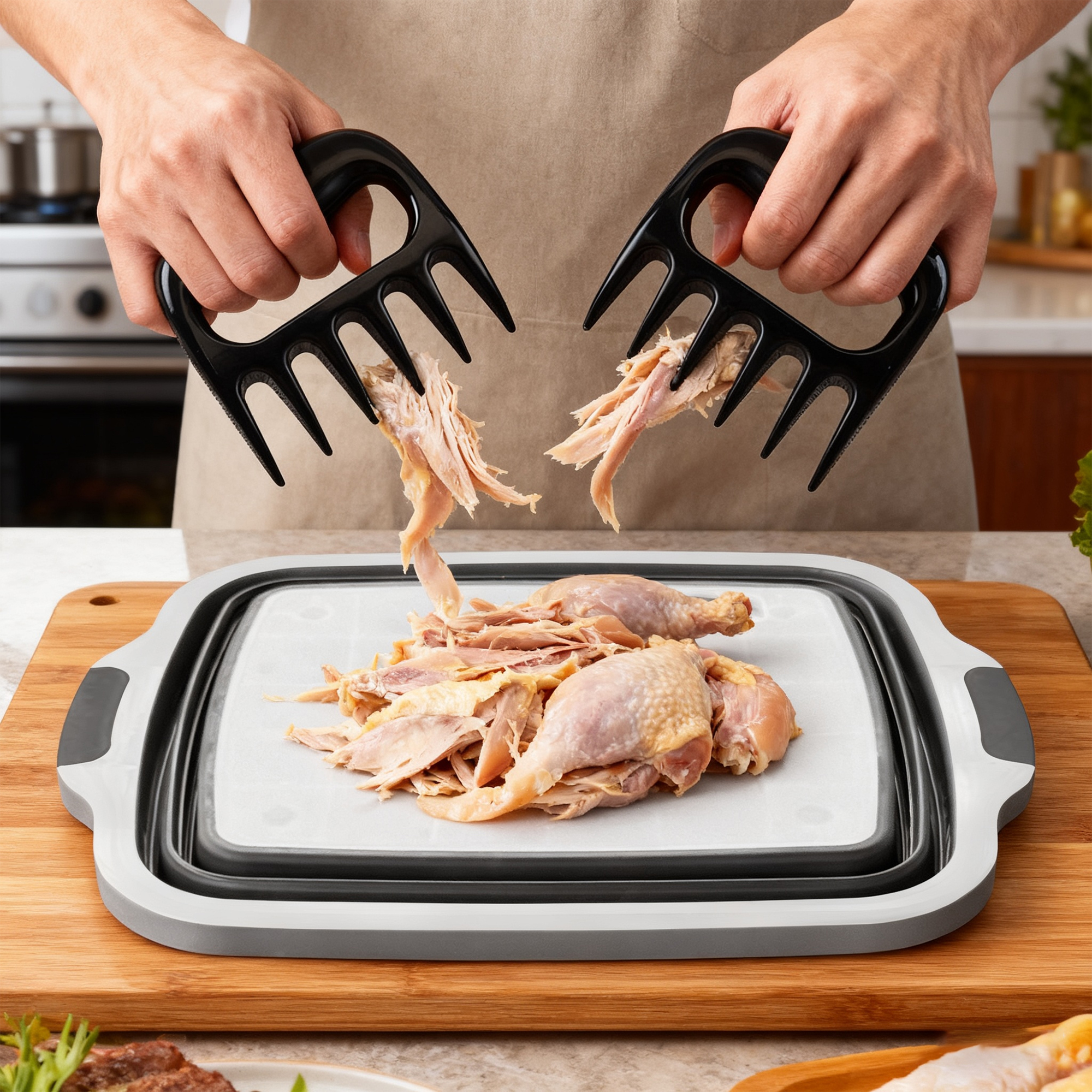 Flat panel chops and bottom drain empties water