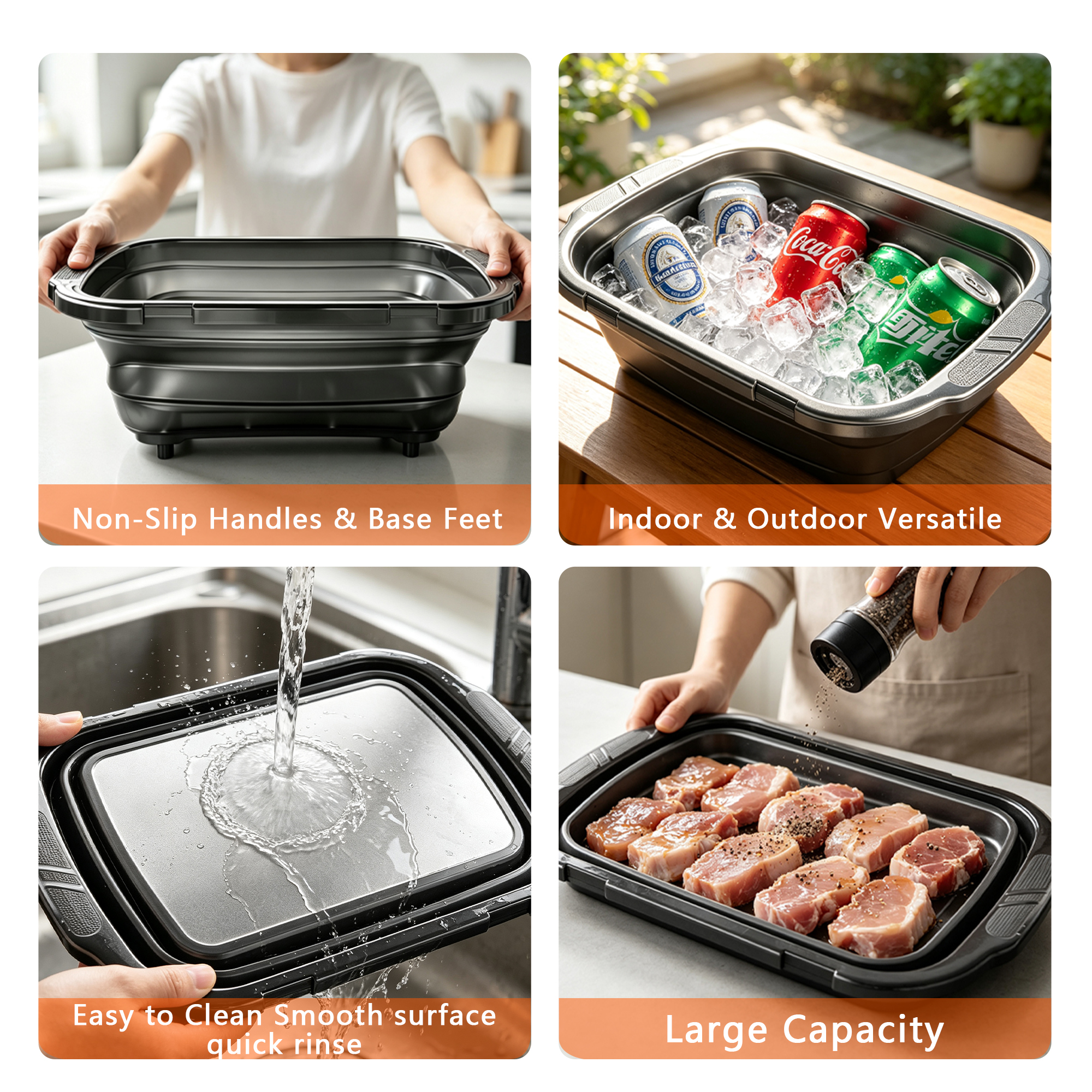 20L Foldable Stainless Steel BBQ Basket with Locking Lid in use