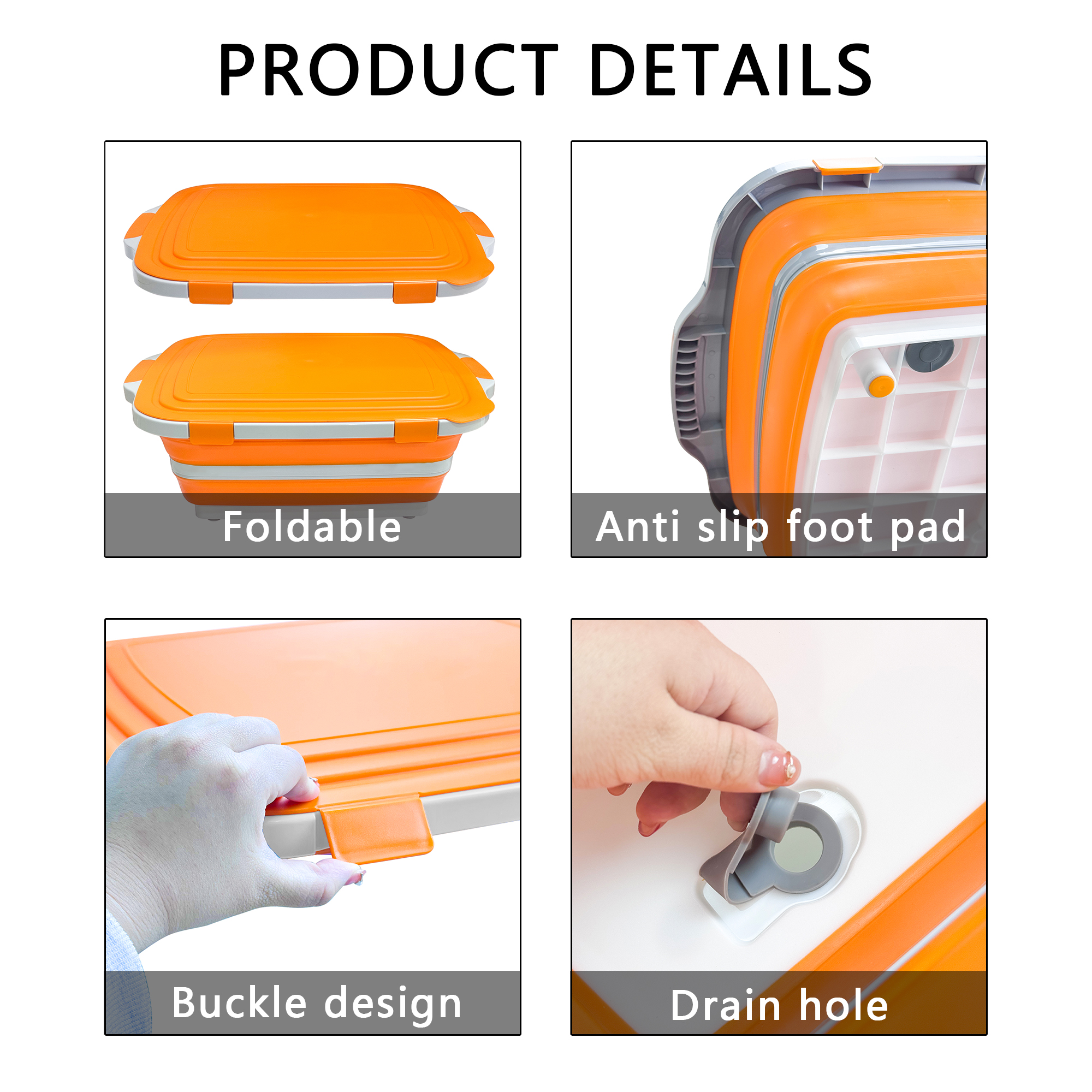 Foldable BBQ Prep Tub with Locking Lid - 8L (Orange) in use
