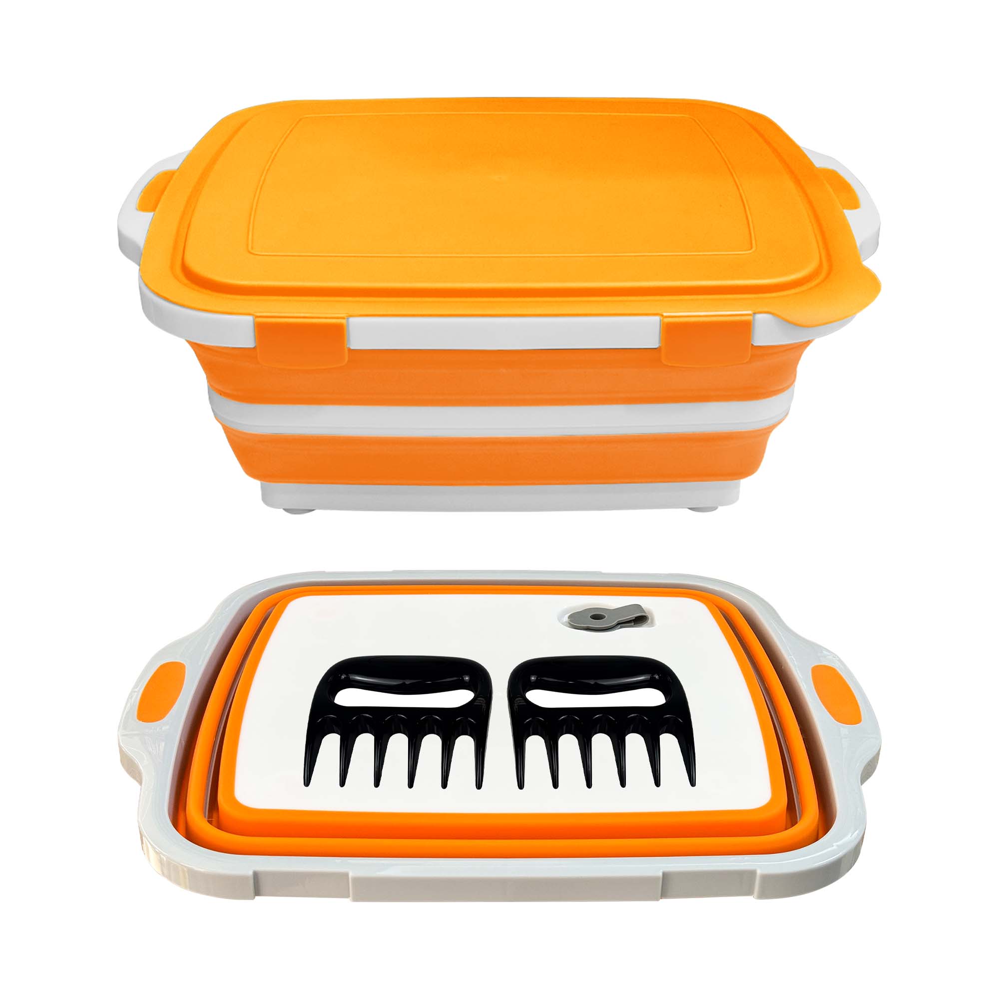 Foldable BBQ Prep Tub with Locking Lid – 8L (New Version, Orange)