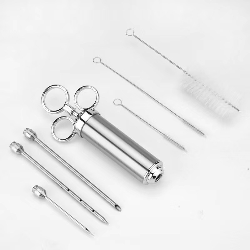 Meat Injector Kit – 304 Stainless Marinade Syringe in use