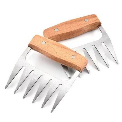 Stainless Meat Claw with Beechwood Handle – 2 Pack in use