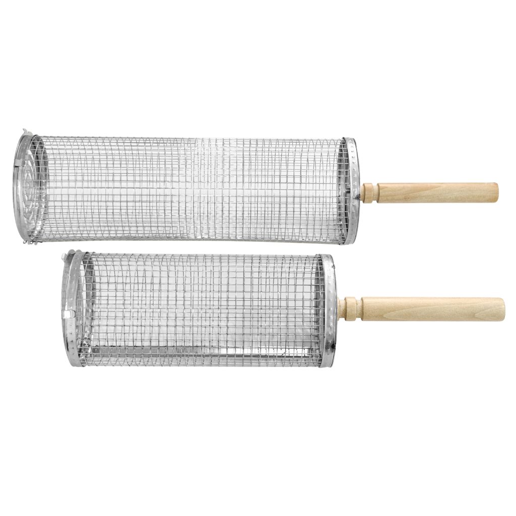 Rotating BBQ Grill Basket with Wooden Handle – 2 Sizes specifications