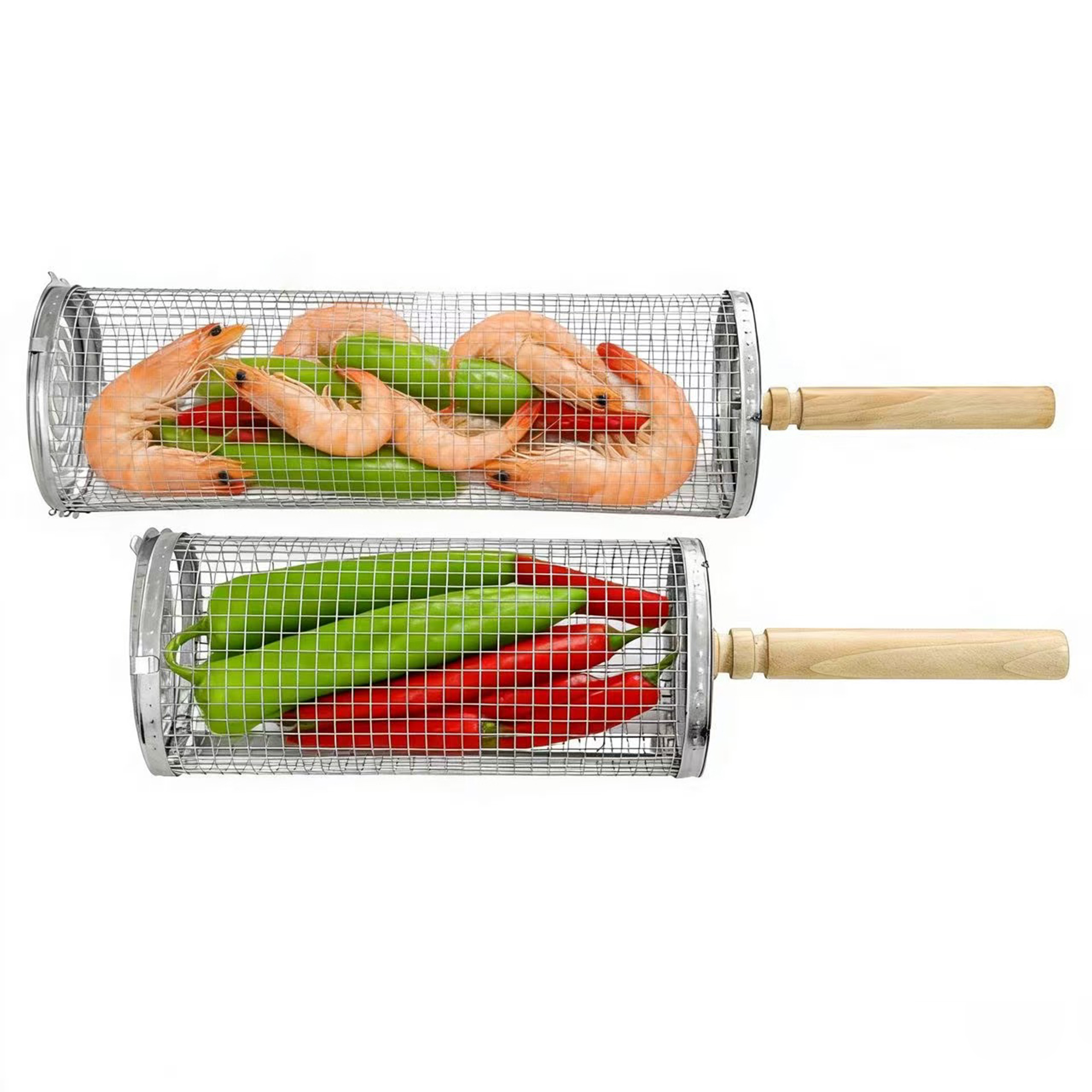 Panier de grill rotatif avec poignée en bois – 2 tailles