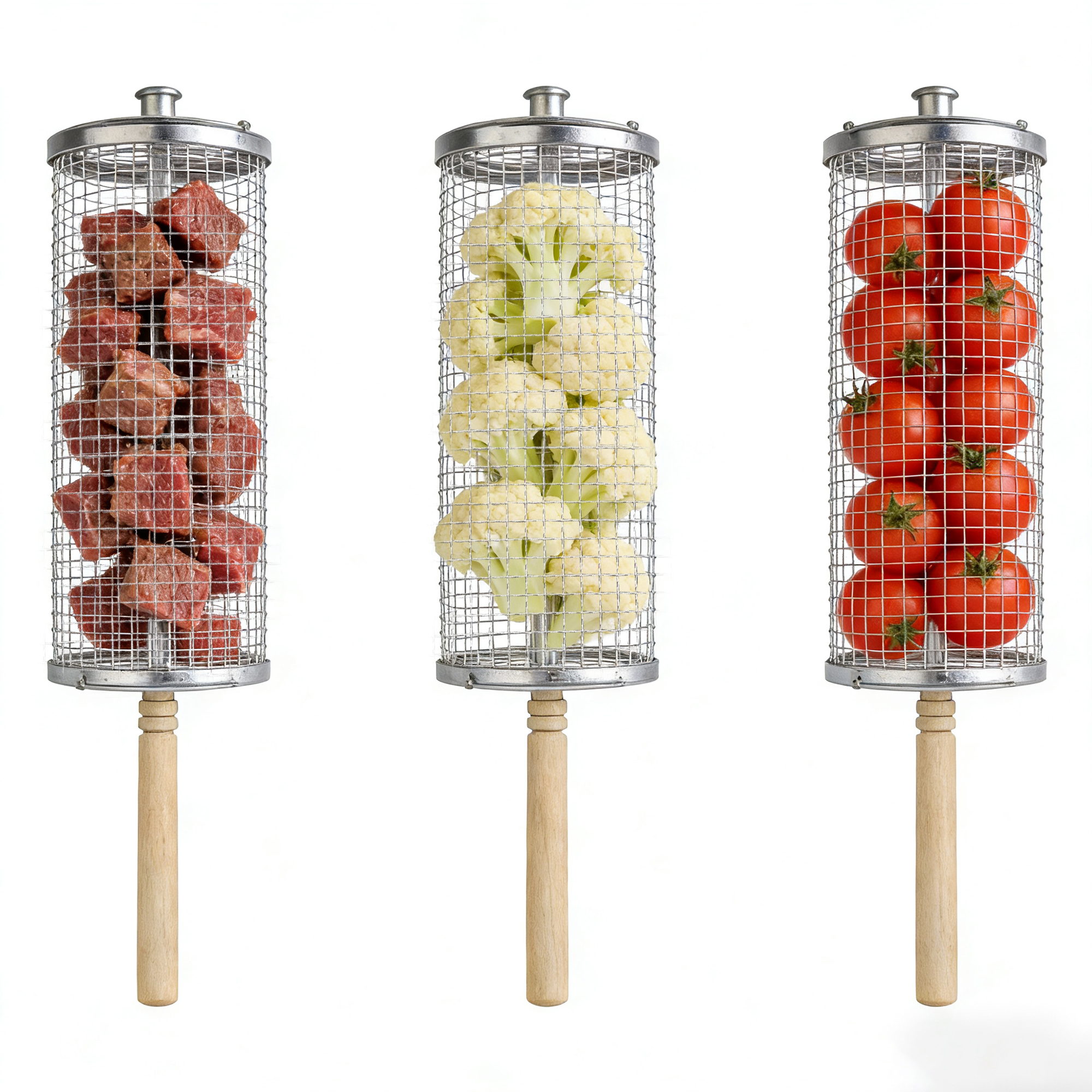 Panier de grill rotatif avec poignée en bois – 2 tailles
