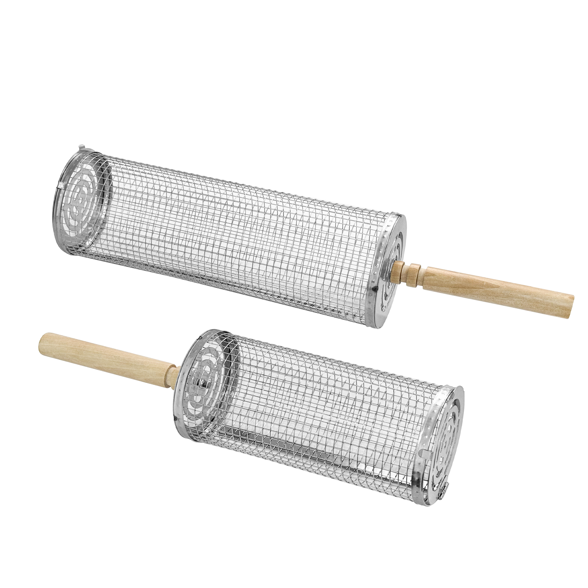 Panier de grill rotatif avec poignée en bois – 2 tailles
