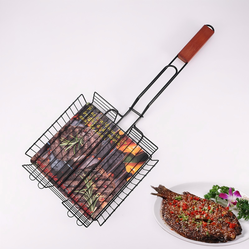 BBQ Fish & Grill Basket – 35 cm Long Handle in use