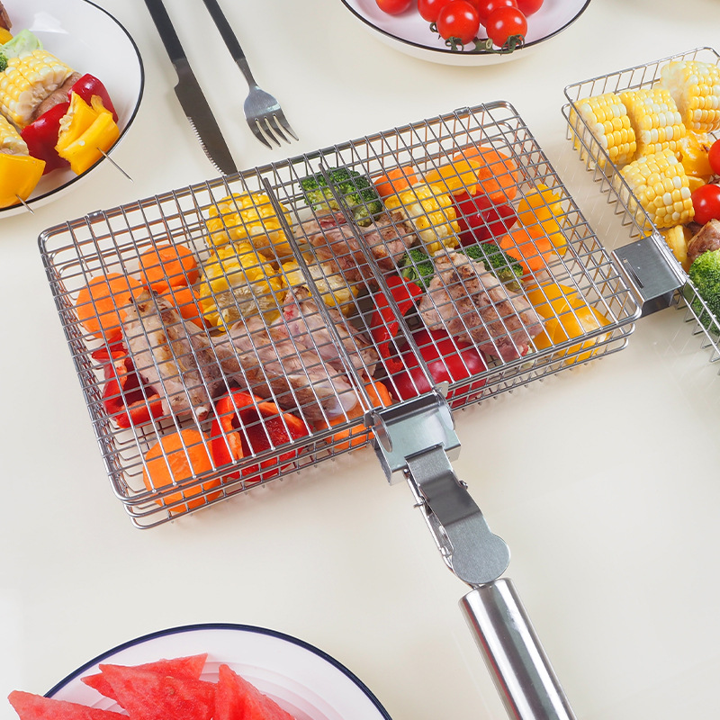 BBQ Grill Basket Set – Two Mesh Baskets with Handle in use