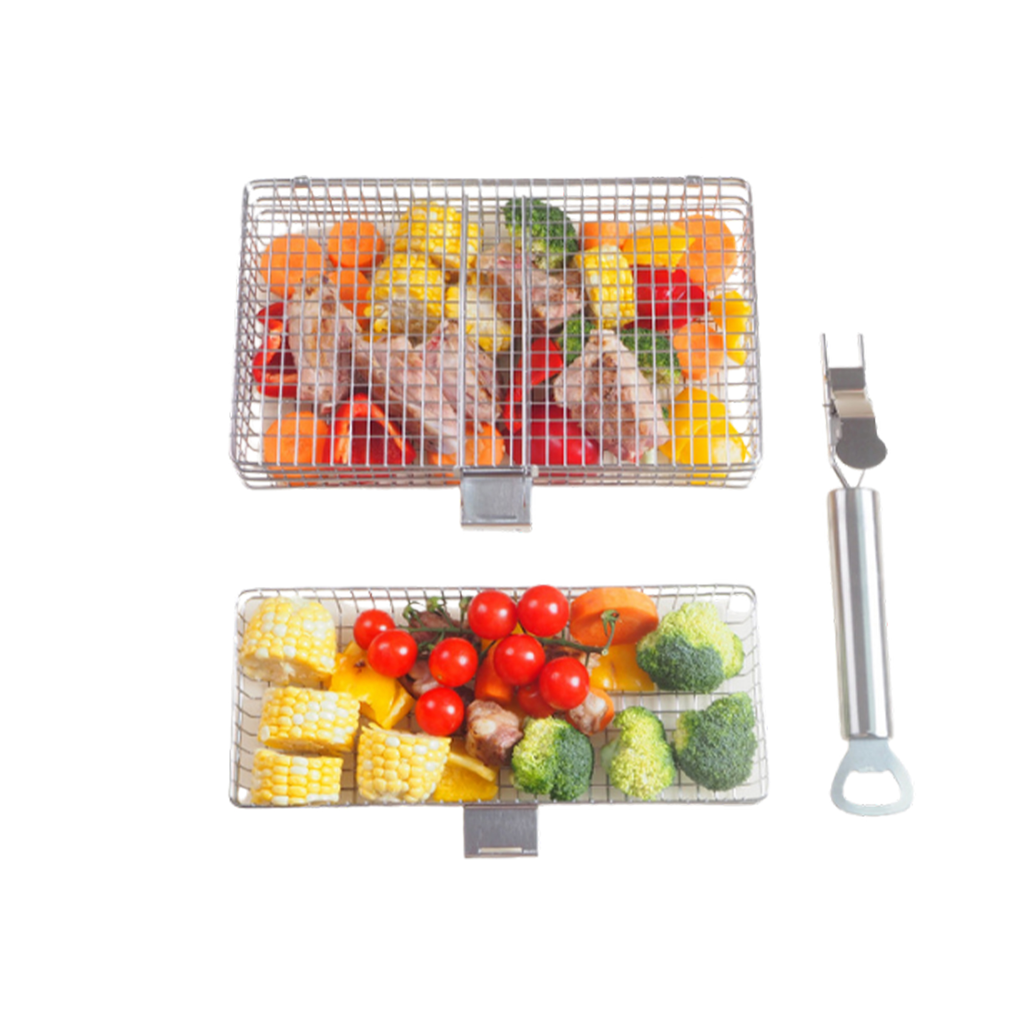 BBQ Grill Basket Set – Two Mesh Baskets with Handle