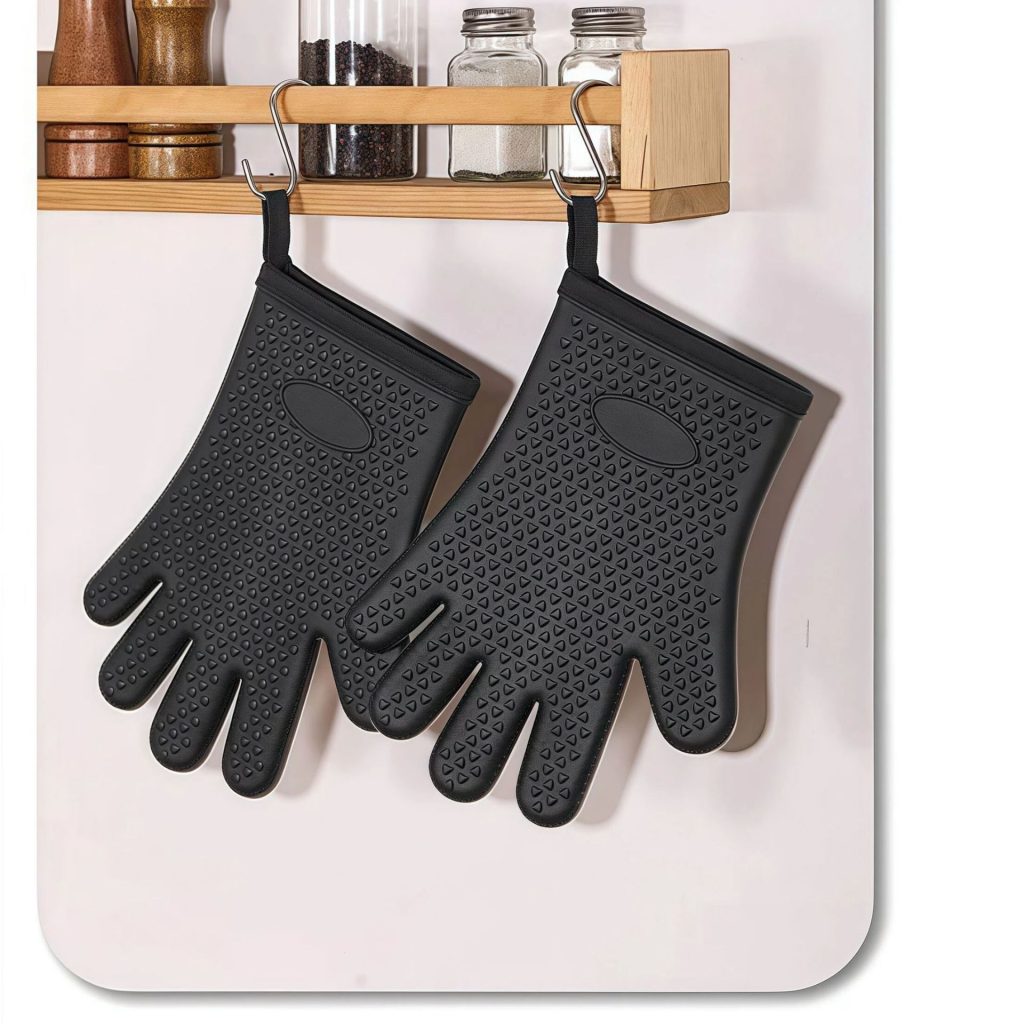Silicone Grill Gloves with Anti-Slip Texture in use