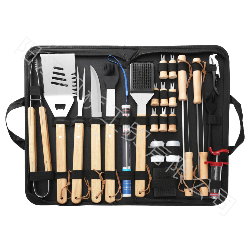 Set d'outils BBQ – spatule, fourchette et pinces à manche bois