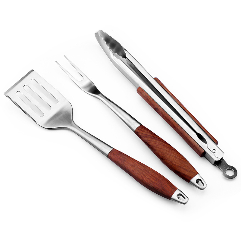 BBQ Tool Set – 4-Piece Stainless with Wood Handles