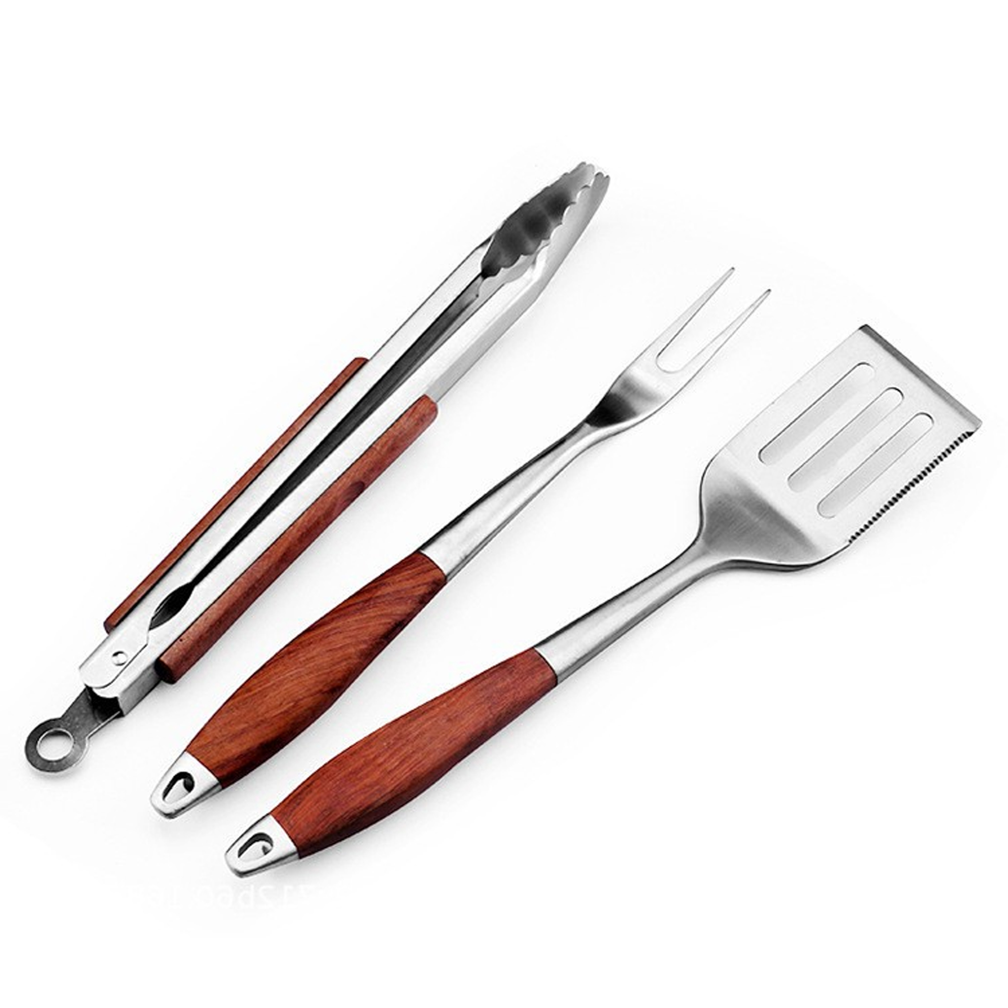 BBQ Tool Set – 4-Piece Stainless with Wood Handles