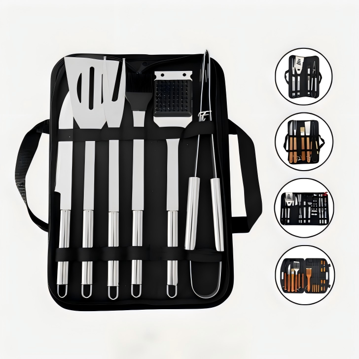 BBQ Tool Set with Carry Bag – 7-Piece in use
