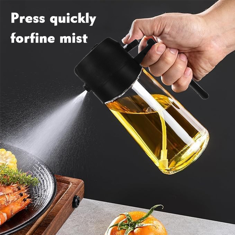 2-in-1 Oil Sprayer & Dispenser with Gravity Lid – Black in use