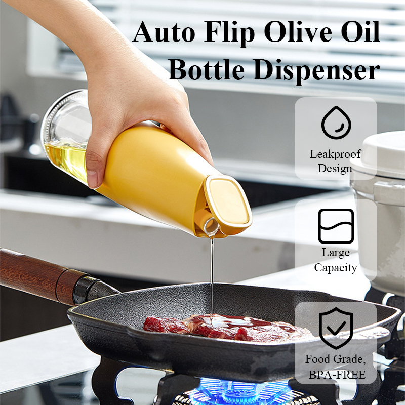 Auto-Flip Oil Dispenser – 500ml Glass Bottle in use