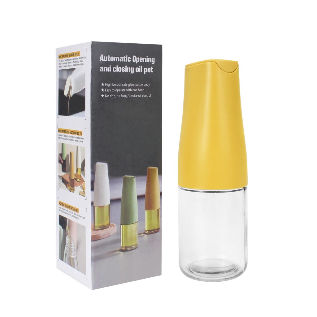 Auto-Flip Oil Dispenser – 500ml Glass Bottle in use