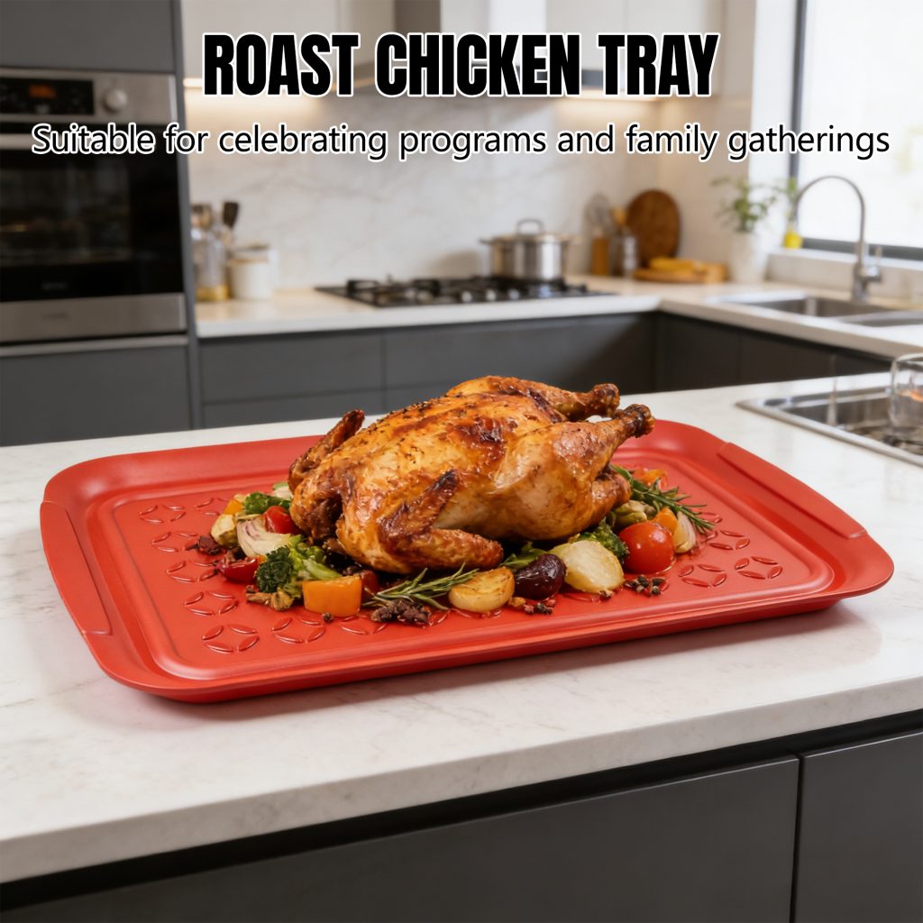 Heat-Resistant Enamel BBQ Tray – Patterned in use