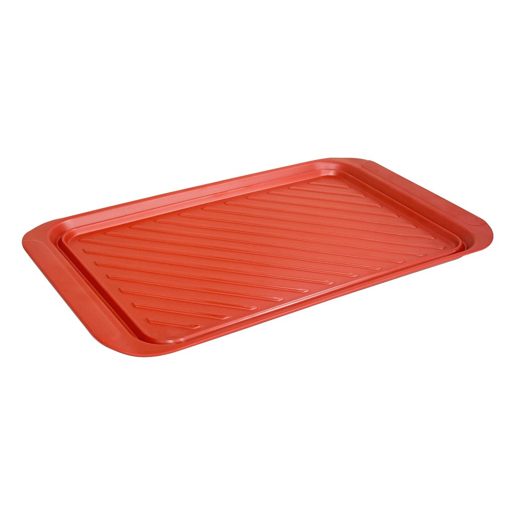 Heat-Resistant Enamel BBQ Tray – Red Diagonal in use
