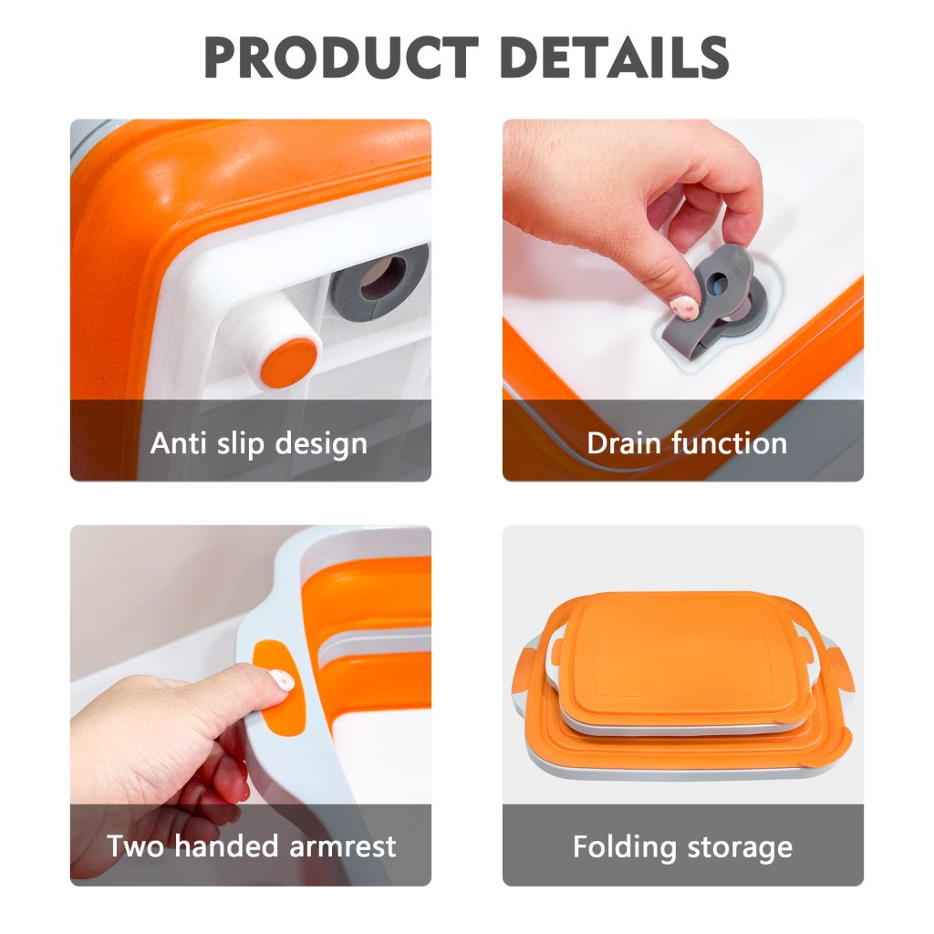 16L Collapsible Prep Box – Cutting Board, Wash Basin & Colander in One (Orange) in use