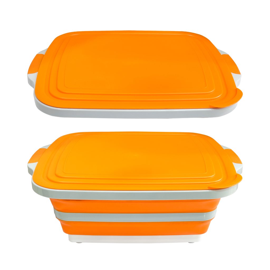 16L Collapsible Prep Box – Cutting Board, Wash Basin & Colander in One (Orange)