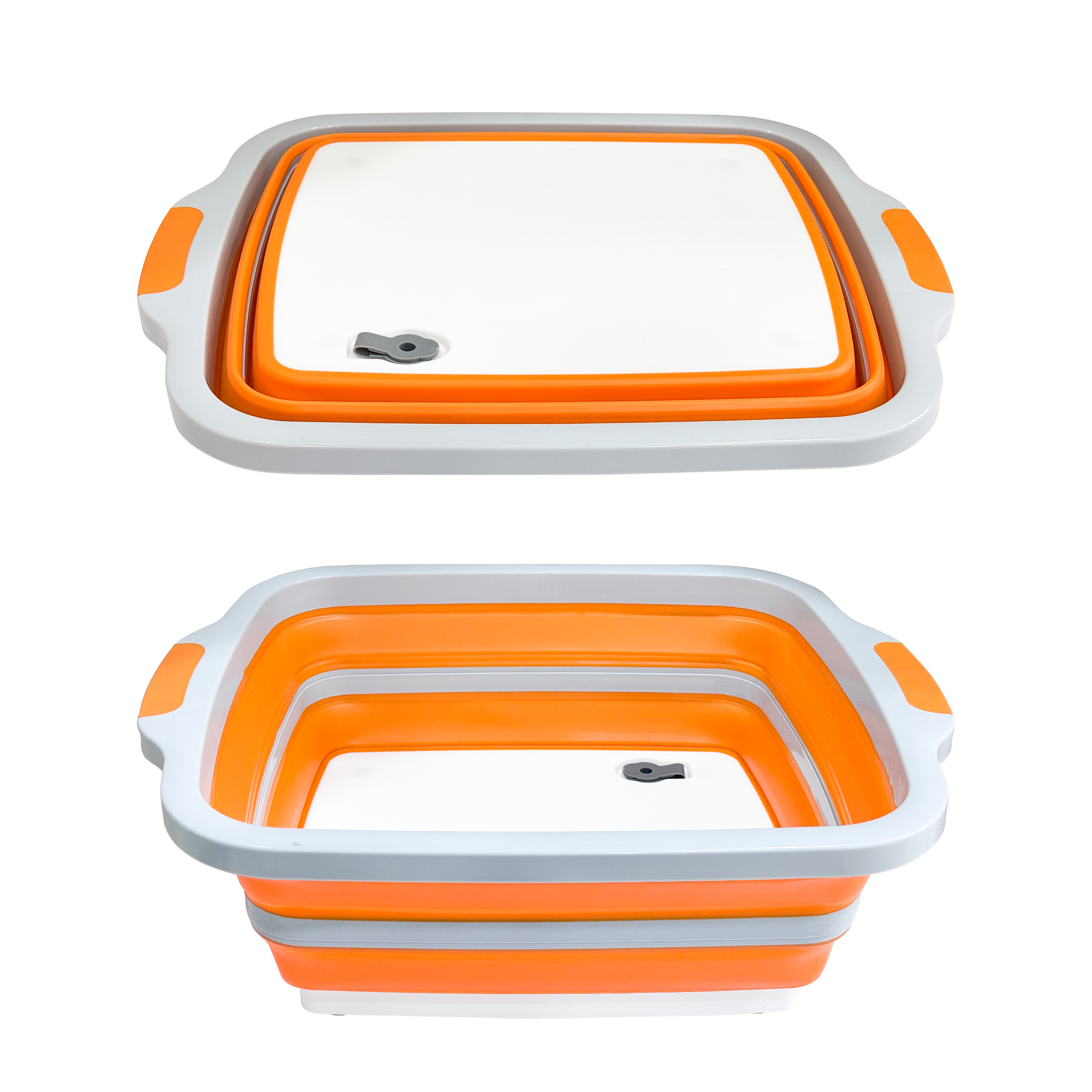 16L Collapsible Prep Box – Cutting Board, Wash Basin & Colander in One (Orange)