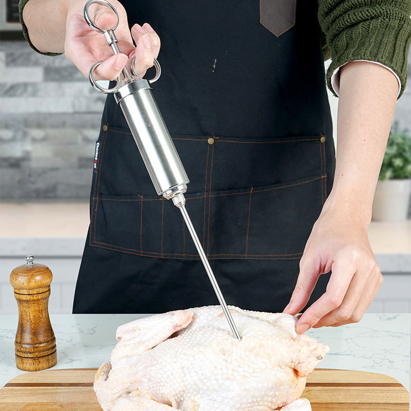 304 Stainless Meat Injector – Marinade Syringe in use