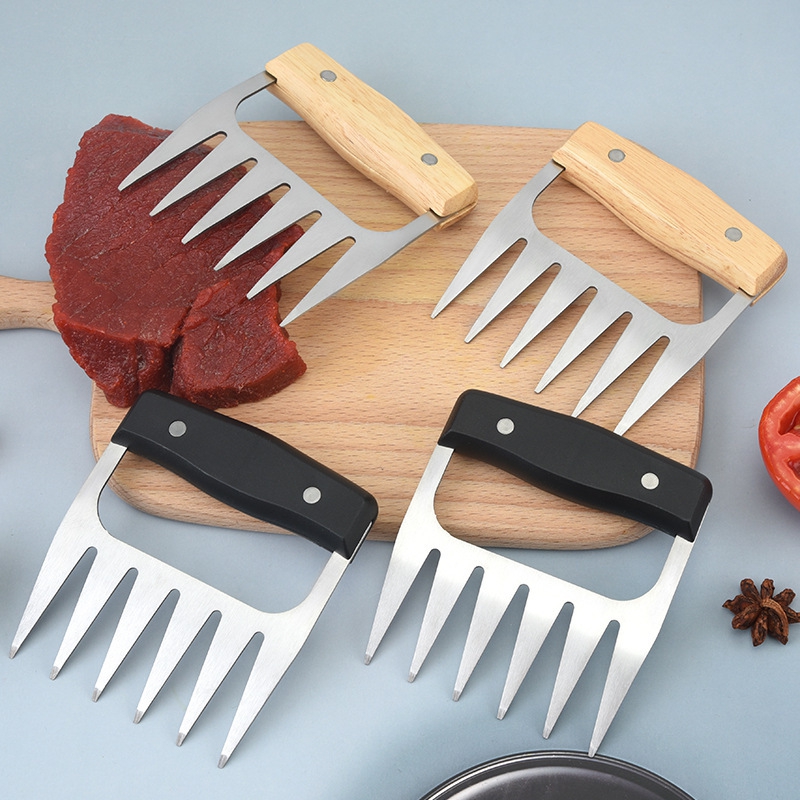Stainless Meat Claw with Beechwood Handle – 2 Pack in use