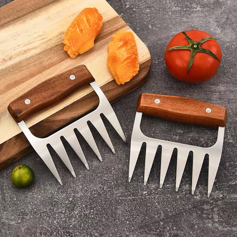 Stainless Meat Claw with Beechwood Handle – 2 Pack in use