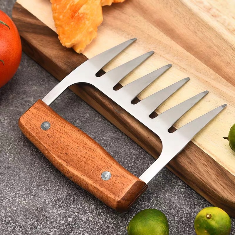 Stainless Meat Claw with Beechwood Handle – 2 Pack in use