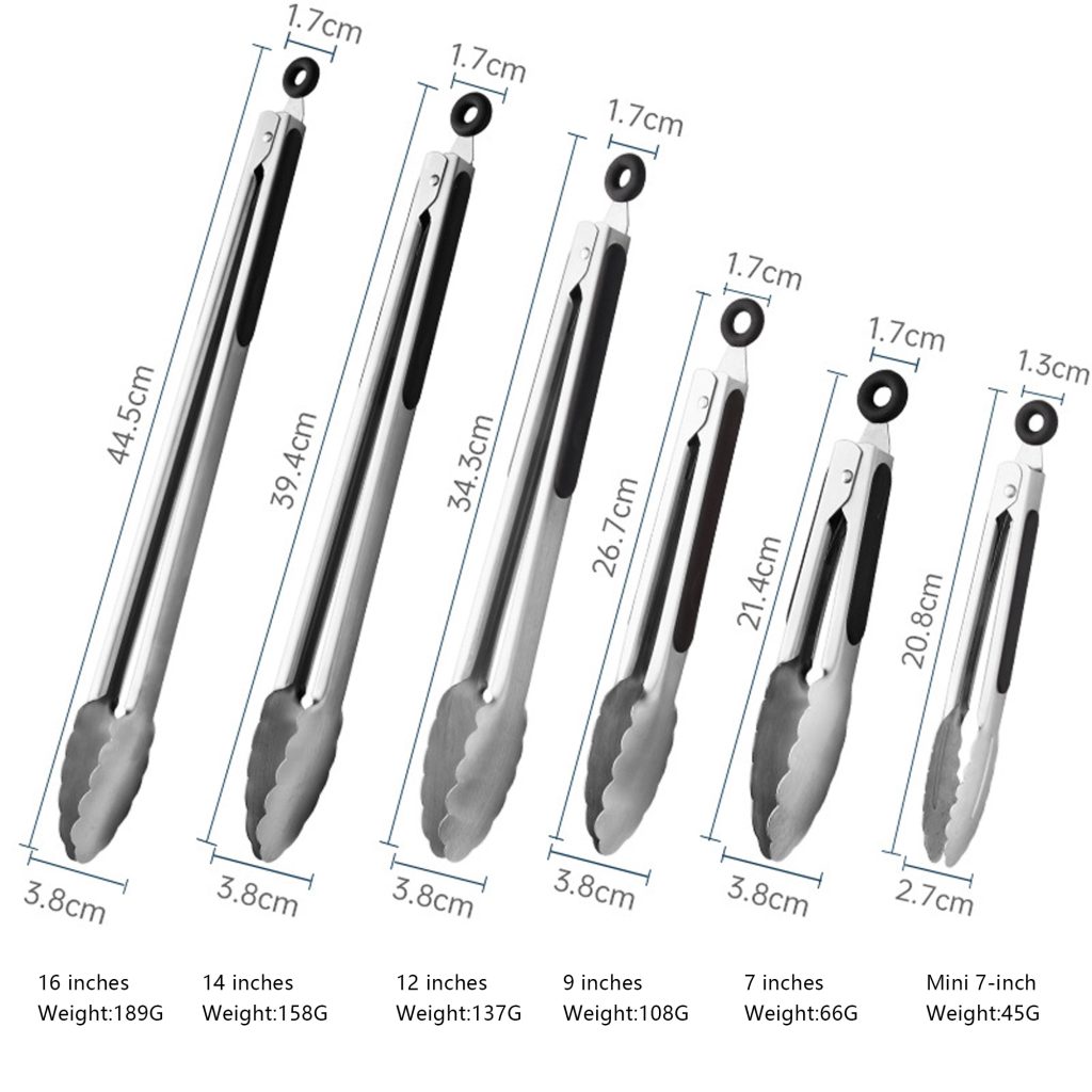 Stainless BBQ Tongs – 6 Sizes, Foldable in use