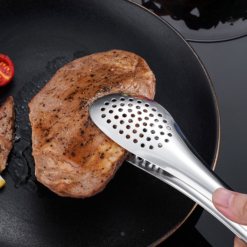 Stainless BBQ Tongs with Drainage Holes – 5 Sizes in use