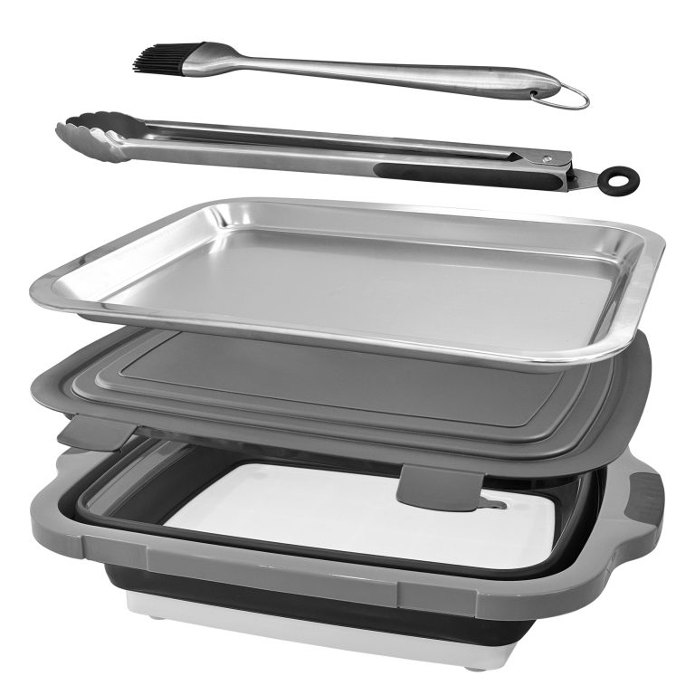 BBQ Folding Basket Set with Tray, Clips & Brush