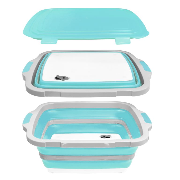 16L Foldable Prep Tub with Airtight Locking Lid – Blue