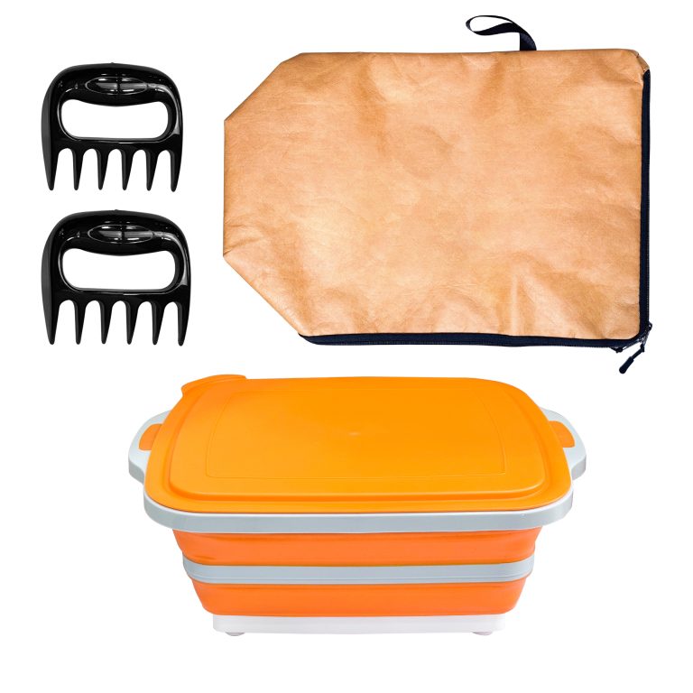 8L Collapsible BBQ Prep Set with Insulated Bag & Meat Claws (Orange)