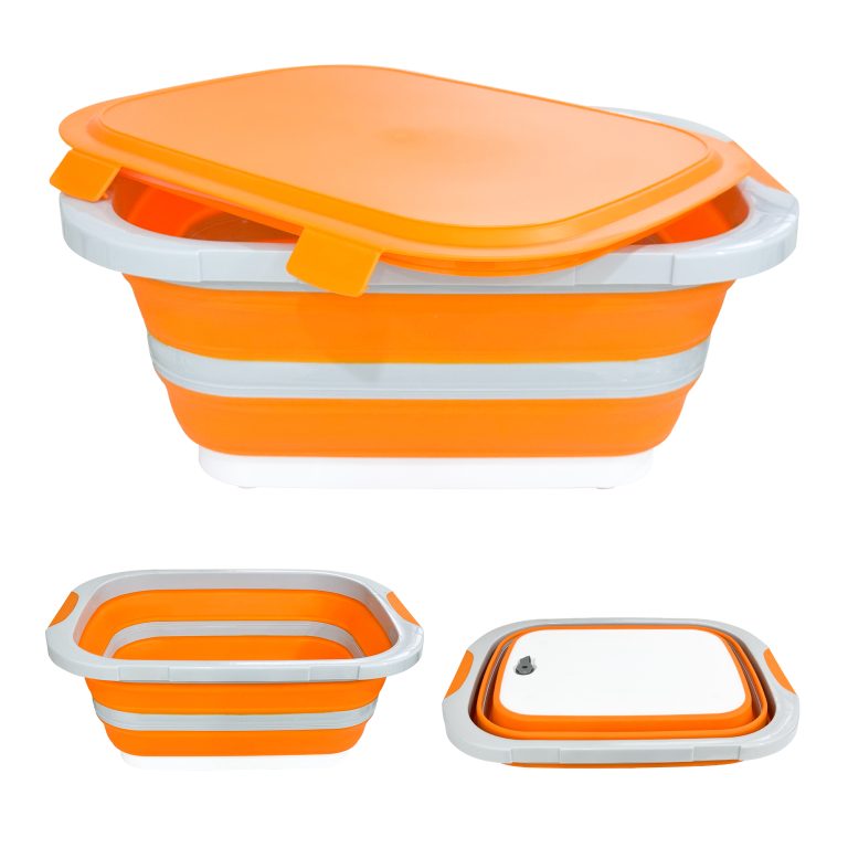 Foldable 20L Prep Basin with Locking Lid – Orange