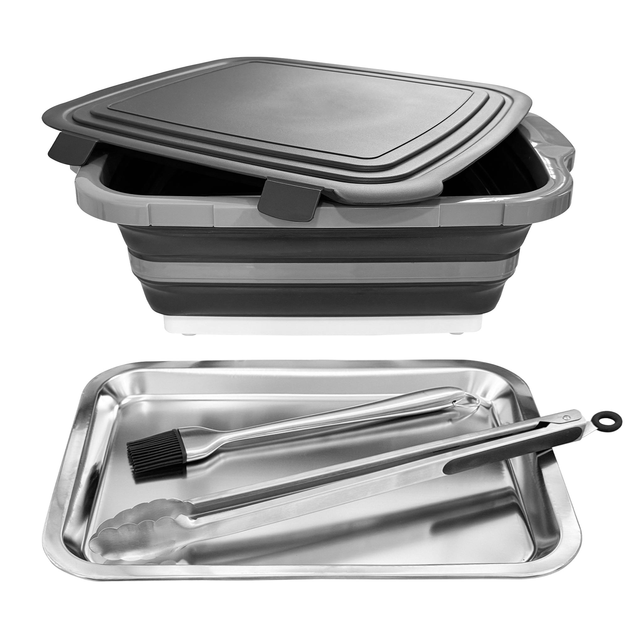 BBQ Folding Basket Set with Tray, Clips & Brush