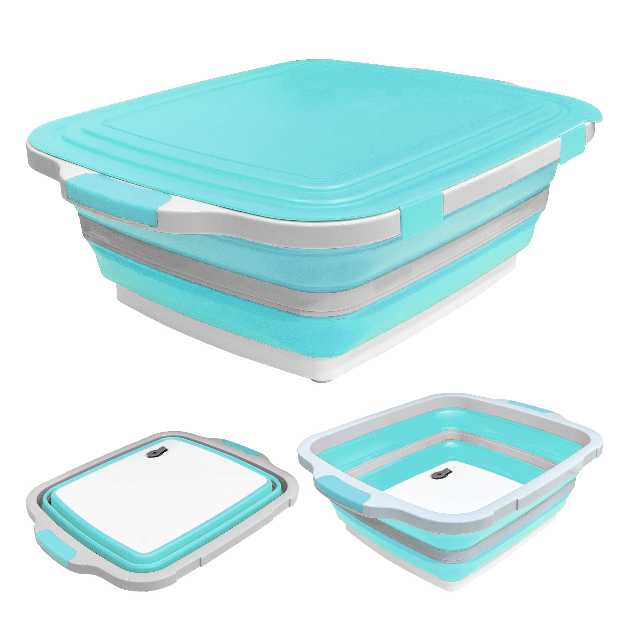 16L Foldable Prep Tub with Airtight Locking Lid – Blue