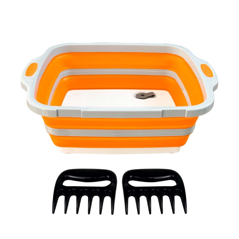 Foldable BBQ Prep Tub with Locking Lid – 8L (New Version, Orange)