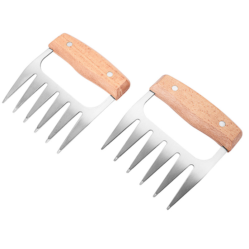 Griffe à viande en inox avec manche en hêtre – lot de 2