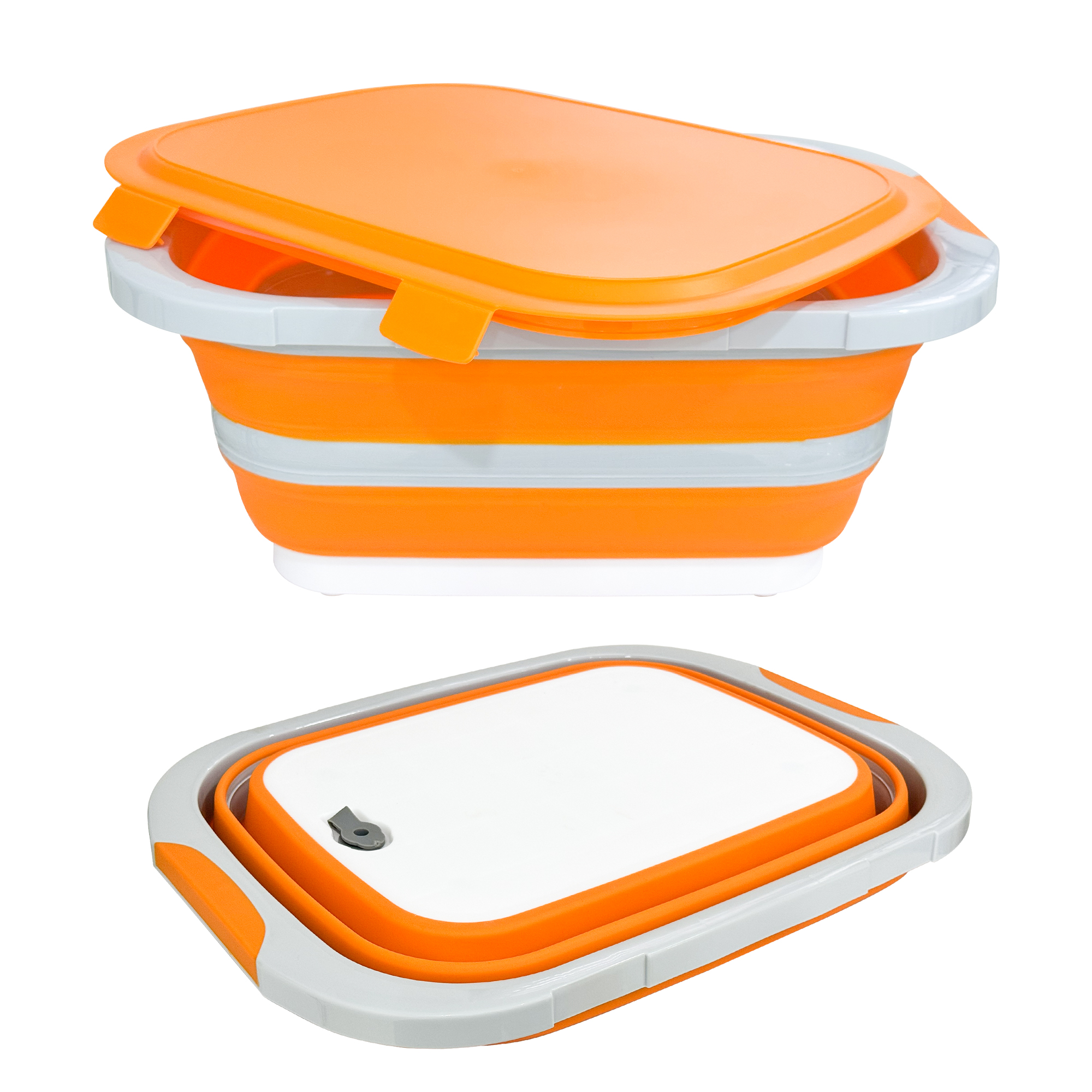 Foldable 20L Prep Basin with Locking Lid – Orange