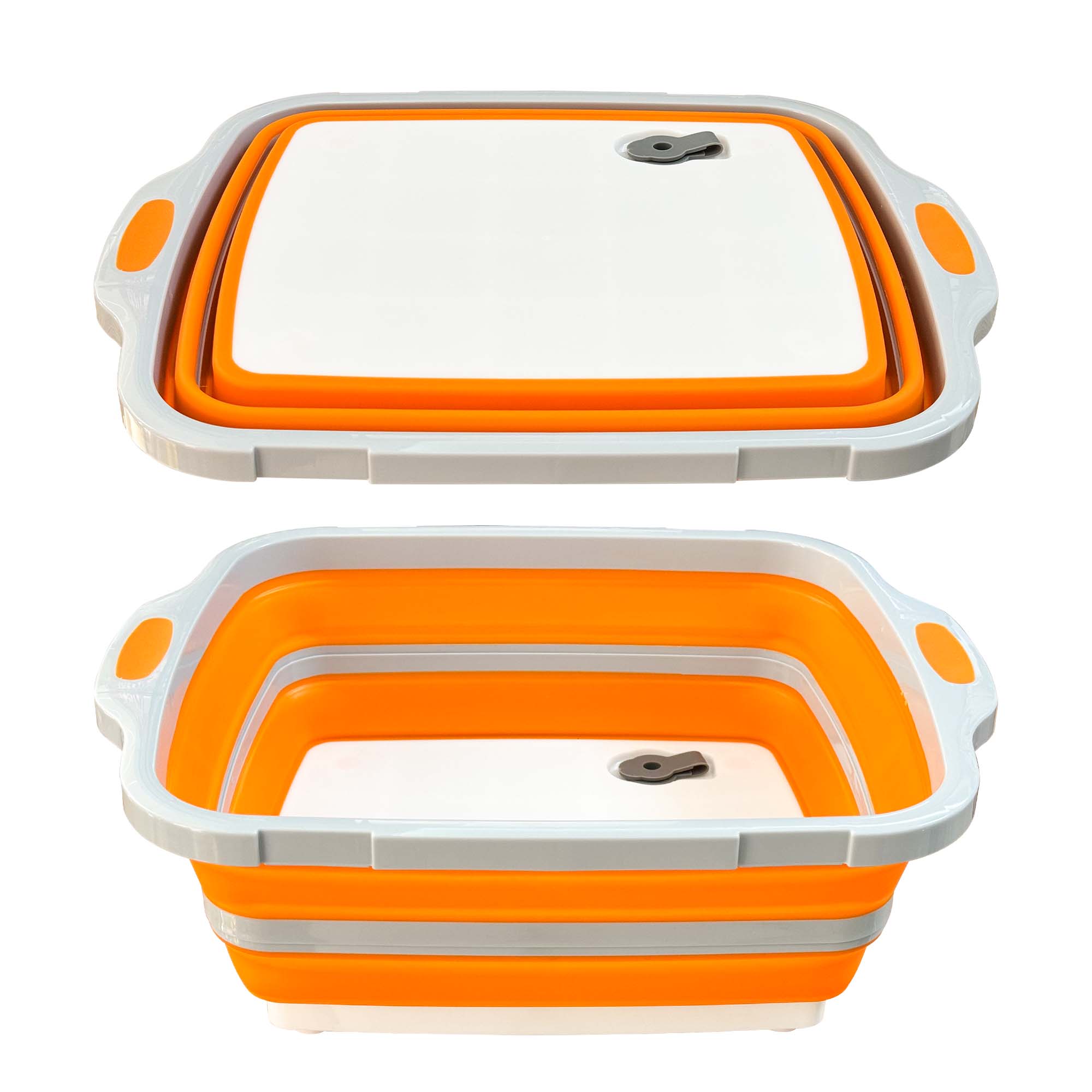 Foldable BBQ Prep Tub with Locking Lid – 8L (New Version, Orange)