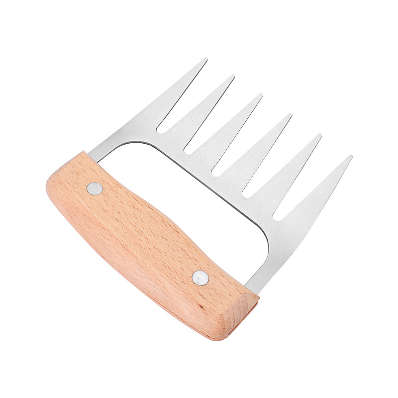 Griffe à viande en inox avec manche en hêtre – lot de 2