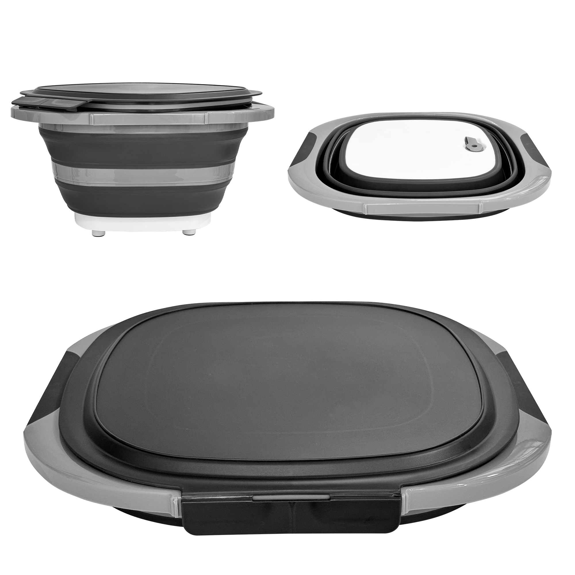 Foldable 10L Prep Basin with Sealed Lid – Black